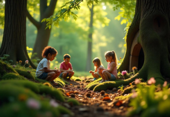 KI Fotos von sitzenden Kindern im Wald